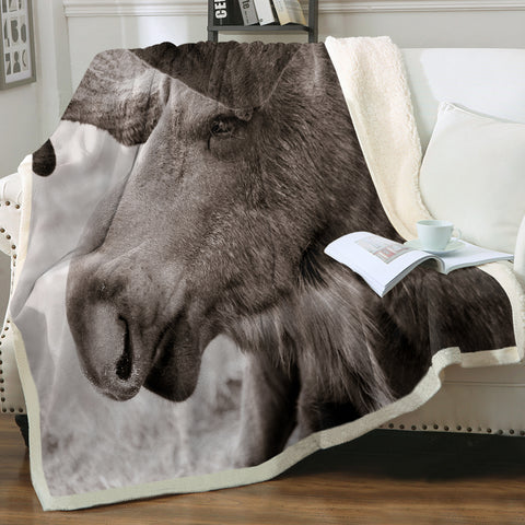 Image of Old Reindeer Head SWMT3743 Fleece Blanket