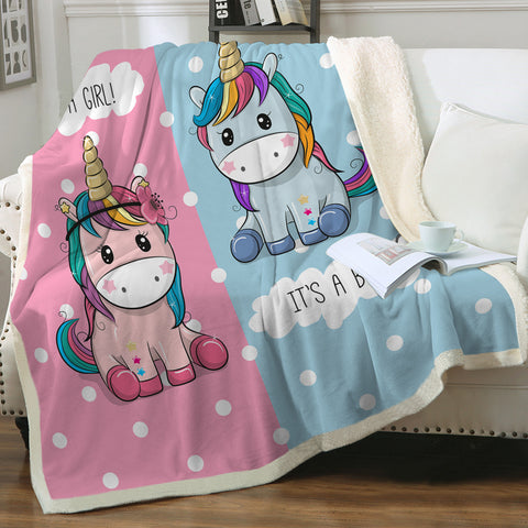 Image of Cute Girl & Boy Cartoon Unicorn SWMT3744 Fleece Blanket