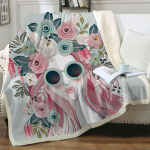 Pretty Floral Girl Illustration SWMT3748 Fleece Blanket