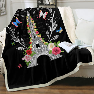 Paris Butterfly and Floral Eiffel SWMT3749 Fleece Blanket