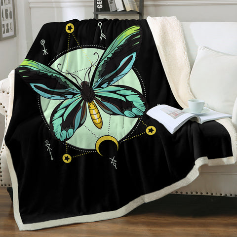Image of Neon Green and Blue Gradient Butterfly Illustration SWMT3751 Fleece Blanket