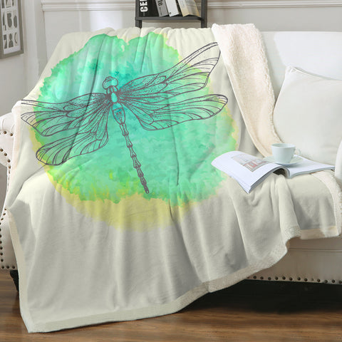 Image of Light Green Spray and Butterfly Line Sketch SWMT3753 Fleece Blanket