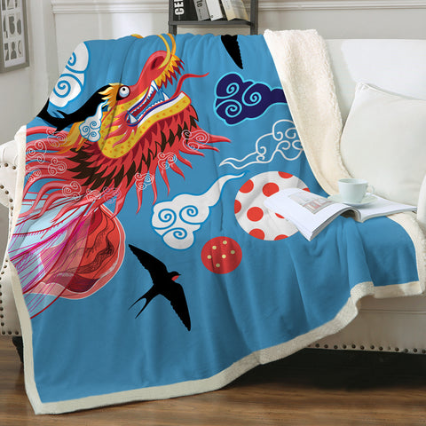 Image of Asian Dragon Head Japanese Art  SWMT3755 Fleece Blanket