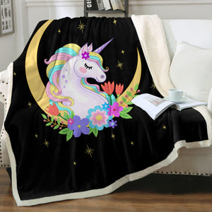 Cute Half Moon Cartoon Unicorn  SWMT3762 Fleece Blanket