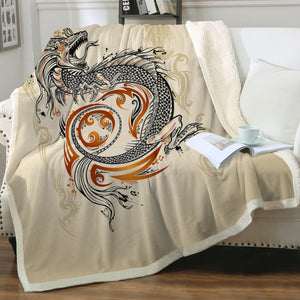 Gold Asian Dragon Beige SWMT3798 Fleece Blanket