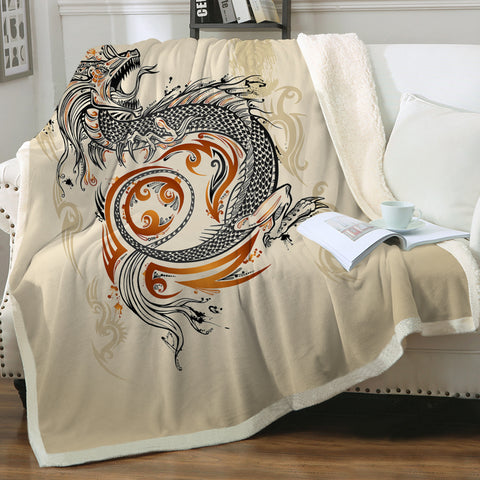 Image of Gold Asian Dragon Beige SWMT3798 Fleece Blanket