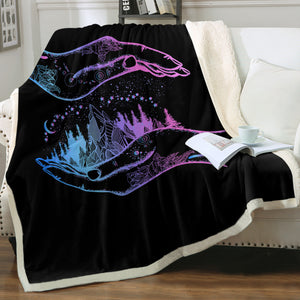 Gradient Blue & Purple Night Forest in Hands SWMT3805 Fleece Blanket