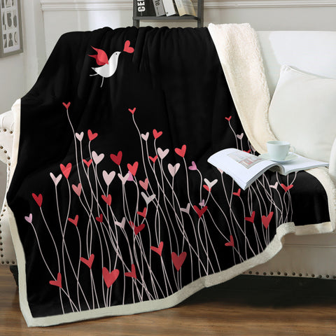 Image of Heart Flower in Black SWMT3806 Fleece Blanket