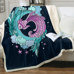 Purple Fish and Water Japanese Art SWMT3810 Fleece Blanket