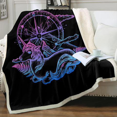 Image of Gradient Unicorn & Compass Sketch  SWMT3814 Fleece Blanket