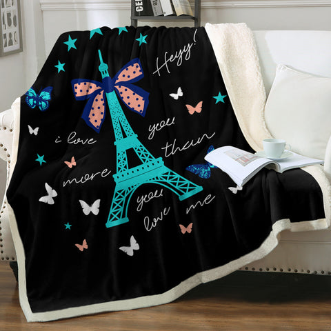 Image of I love You More Cute Butterfly & Eiffel SWMT3824 Fleece Blanket