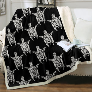 Black & Grey Mandala Turtle Monogram  SWMT3861 Fleece Blanket