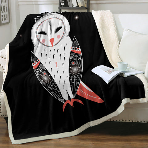 Image of White Red Female Owl  SWMT3863 Fleece Blanket