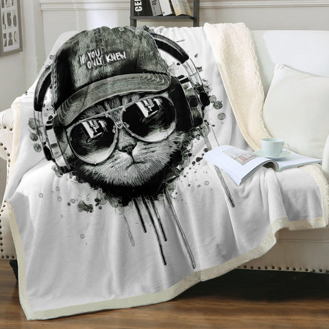 Image of Swag Sunglass Music Headphone Cat SWMT3880 Fleece Blanket