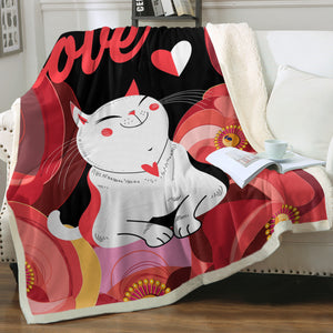 Love White Cat Red Theme Japan Art SWMT3881 Fleece Blanket