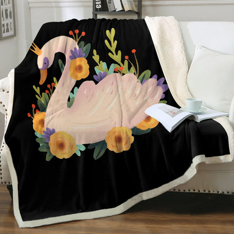Image of Floral Mute Swan Illustration Art SWMT3882 Fleece Blanket