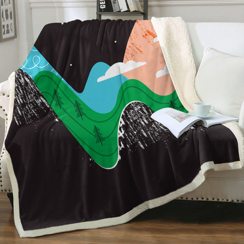 Image of Cute Landscape On Mountain Illustration SWMT3884 Fleece Blanket