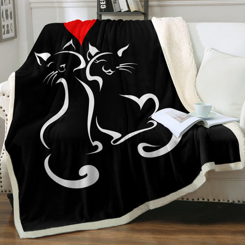 Image of Heart In Love Cat Line Art Black Theme SWMT3886 Fleece Blanket