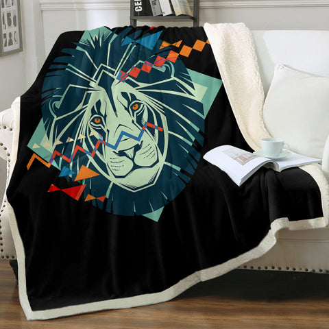 Image of Lion Triangle Geometric Illustration SWMT3917 Fleece Blanket