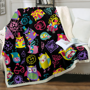 Cute Colorful Owls Cartoon SWMT3920 Fleece Blanket