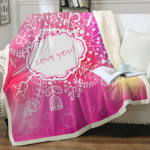 Image of Love You Floral White Frame SWMT3923 Fleece Blanket