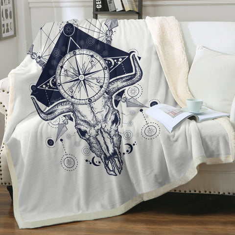 Image of Vintage Buffalo Skull & Compass Sketch SWMT3928 Fleece Blanket