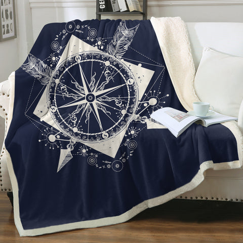 Image of Vintage Compass and Arrows Sketch Navy Theme SWMT3929 Fleece Blanket