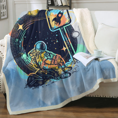 Image of Outspace Astronaut - Watercolor Pastel Theme SWMT3934 Fleece Blanket