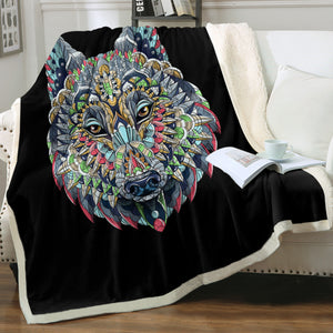 Colorful Geometric Grey Wolf SWMT3935 Fleece Blanket