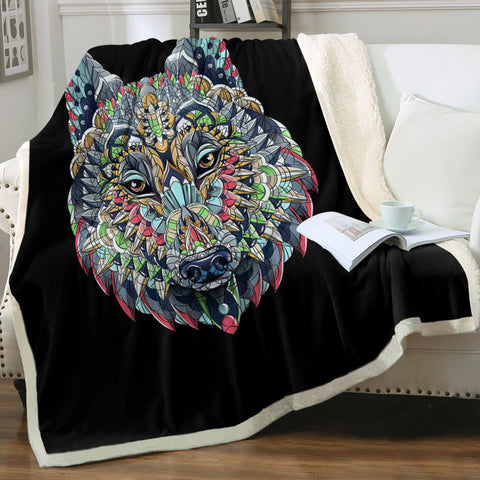 Image of Colorful Geometric Grey Wolf SWMT3935 Fleece Blanket