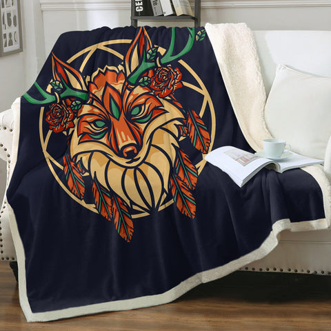 Image of Floral Brown Deer Geometric Illustration SWMT3936 Fleece Blanket