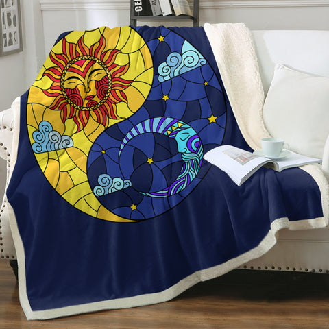 Image of Yin Yang Sun & Moon Geometric SWMT3940 Fleece Blanket