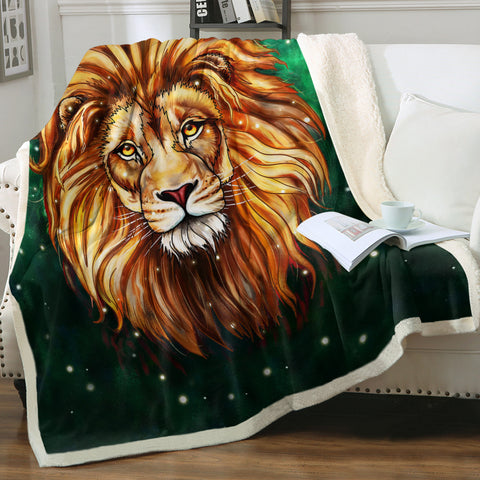 Image of Watercolor Draw Lion Green Theme SWMT3941 Fleece Blanket