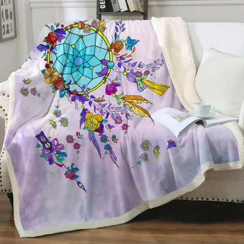 Image of Multicolor Floral Dream Catcher Purple Theme SWMT3942 Fleece Blanket