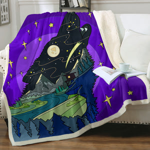 Cartoon Night Landscape Wolf Shape SWMT3945 Fleece Blanket