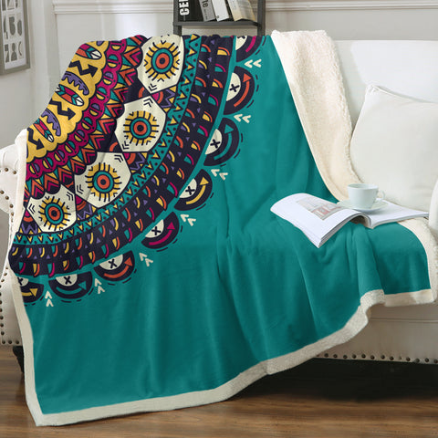Image of Colorful Geometric Cartoon Mandala Turquoise Theme SWMT4098 Fleece Blanket