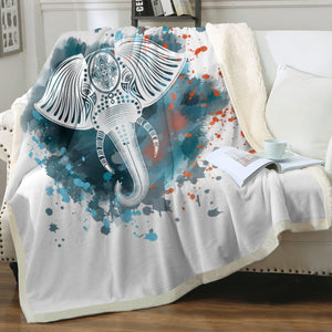 Mandala Elephant Blue Gray Watercolor Spray SWMT4100 Fleece Blanket