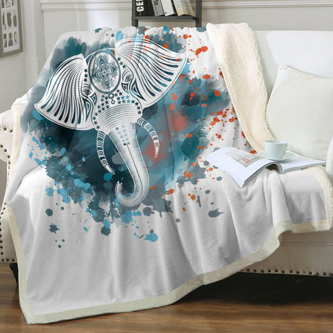 Image of Mandala Elephant Blue Gray Watercolor Spray SWMT4100 Fleece Blanket