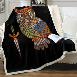 Vintage Color Owl & Knife SWMT4105 Fleece Blanket