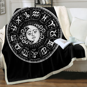 Vintage B&W Sun Moon Round Zodiac SWMT4125 Fleece Blanket