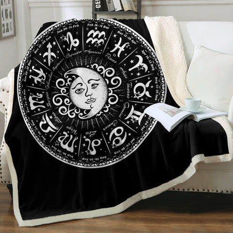 Image of Vintage B&W Sun Moon Round Zodiac SWMT4125 Fleece Blanket