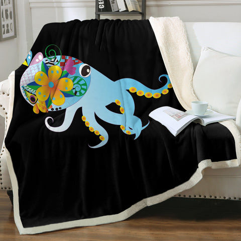 Image of Cute Cartoon Floral Octopus SWMT4217 Fleece Blanket