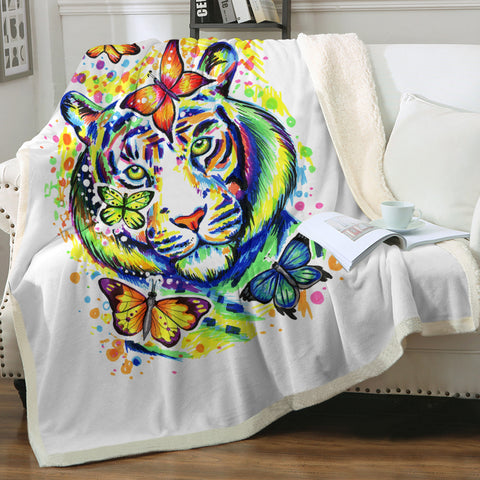 Image of Colorful Watercolor Tiger Sketch & Butterfly SWMT4222 Fleece Blanket