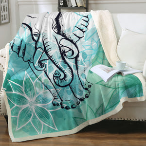 Elephant Sketch Lotus Mint Theme SWMT4227 Fleece Blanket