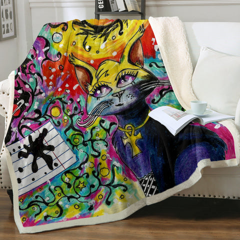 Image of Colorful Curves Art Cat SWMT4232 Fleece Blanket