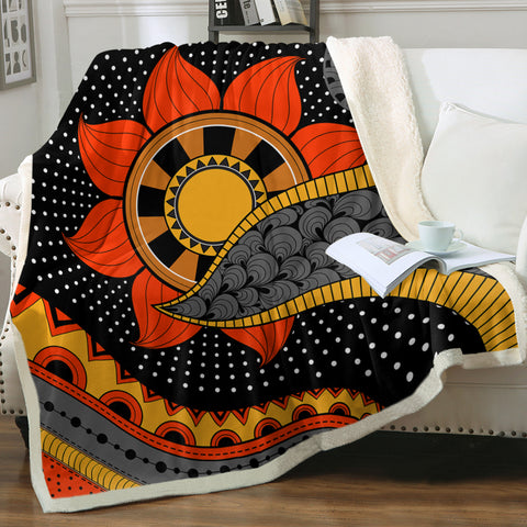 Image of Colorful Modern Japanese Art Mandala Black SWMT4235 Fleece Blanket