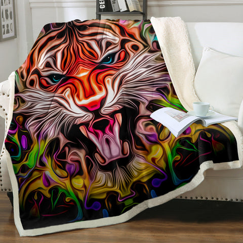 Image of Colorful Modern Curve Art Tiger SWMT4246 Fleece Blanket