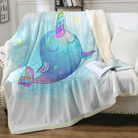 Image of Cute Cartoon Unicorn Whale SWMT4285 Fleece Blanket