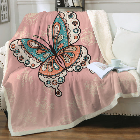 Image of Vintage Butterfly Floral Pink Theme SWMT4291 Fleece Blanket