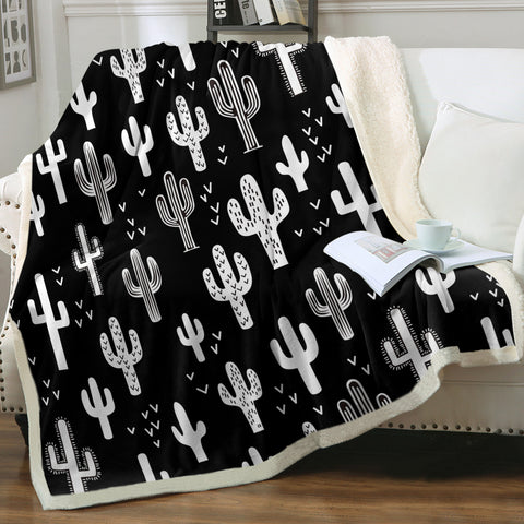 Image of B&W Cactus Little Heart Monogram SWMT4293 Fleece Blanket